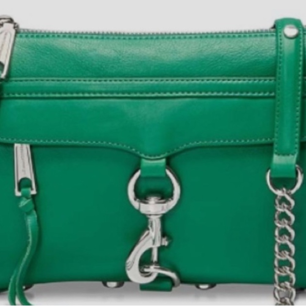 Rebecca Minkoff Green Leather Crossbody with Silver Chain